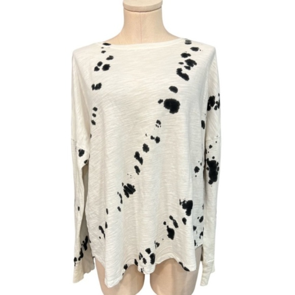 Mazik White With Black Tie Dye Effect Long Sleeve Cotton Tee